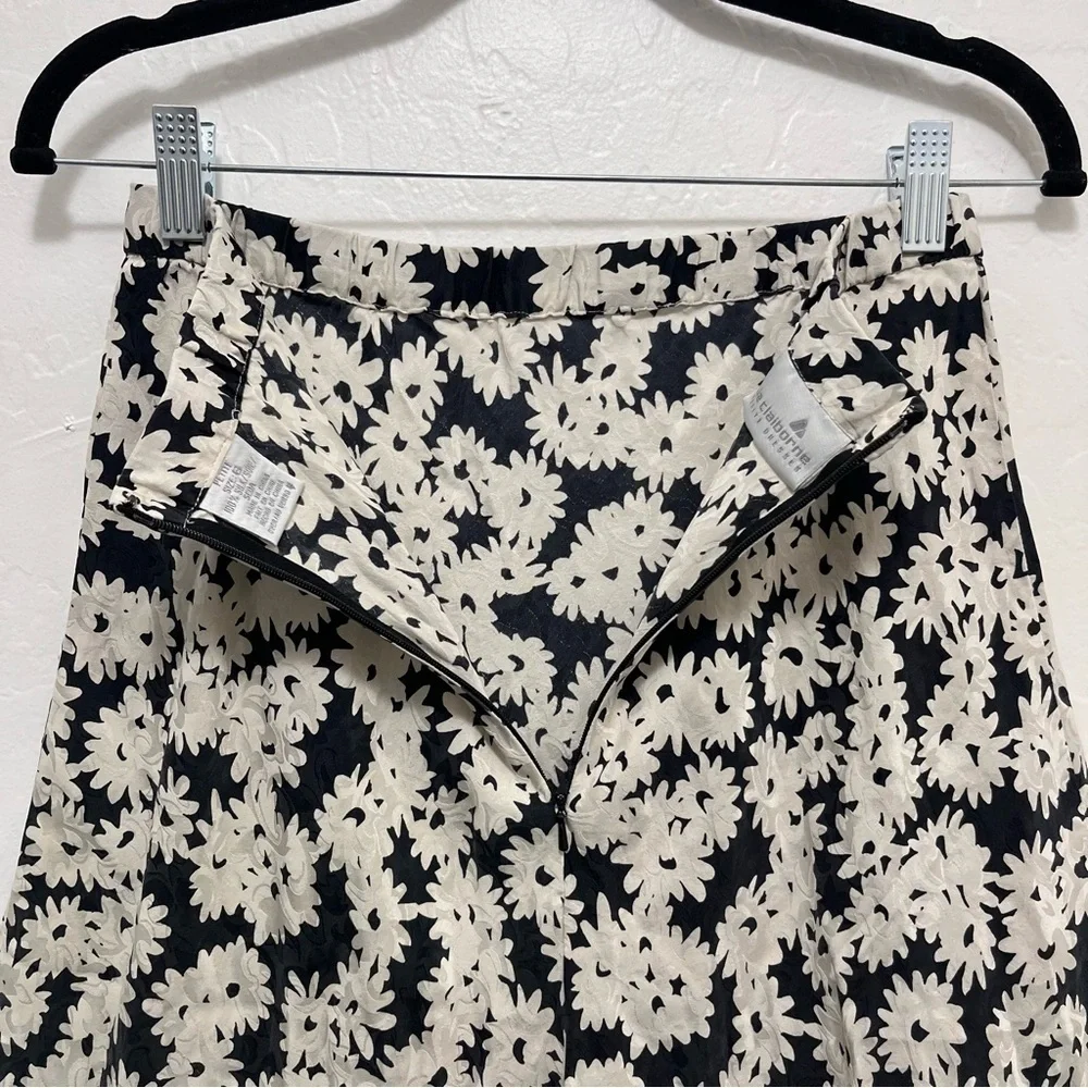 Vtg Liz Claiborne Silk Skirt Sz 6 Black White Floral Velvet Accents